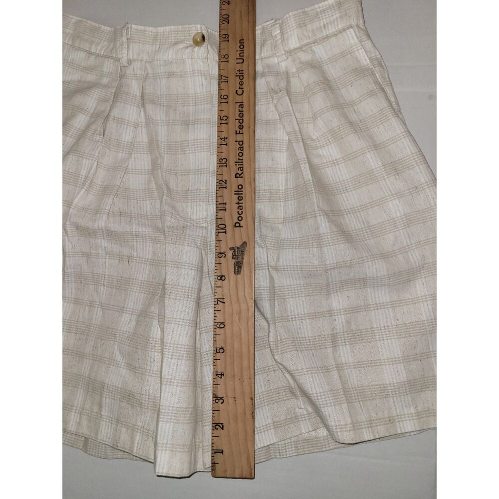 Vintage Style Gingham Plaid Pleated Shorts Tan Beige White Size16 - Picture 5 of 7